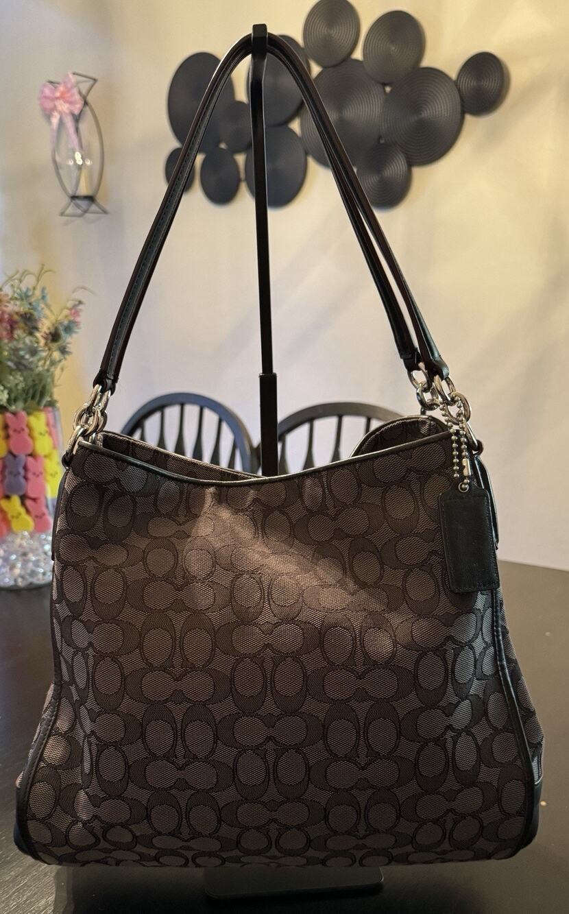 Coach Phoebe Signature Jacquard Outline Shoulder Bag/Purse black/grey
